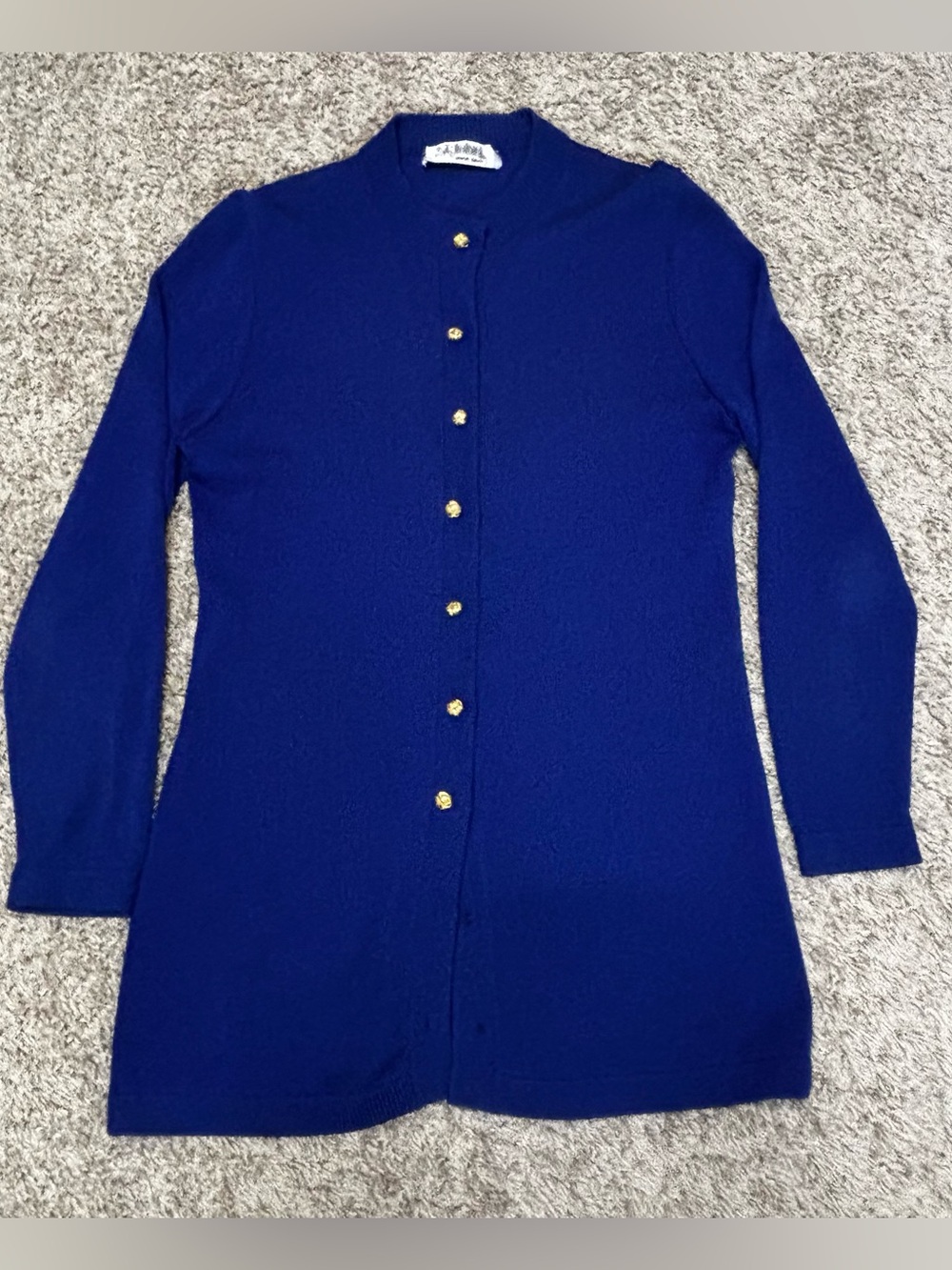 St. John by marie grey cardigan women’s 8 royal blue novelty buttons luxury chic